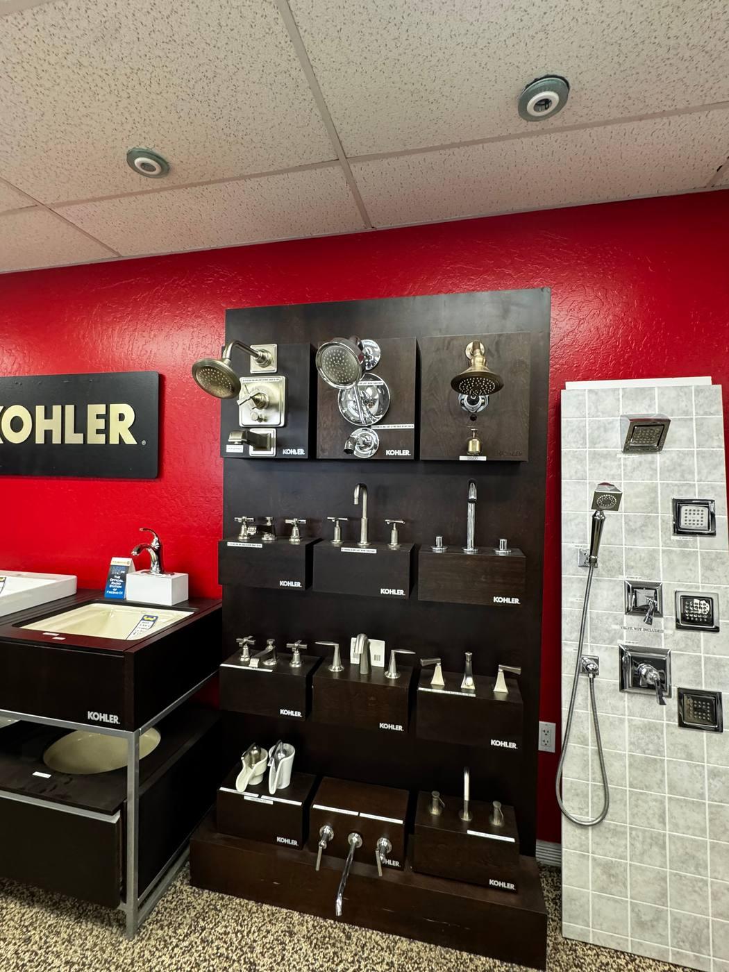 The Kohler faucet and shower display wall